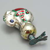 Советская ёлочная игрушка на прищепке «Цирковой слон», стекло, Москва, 1950-е