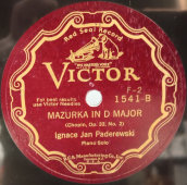 Пластинка, 1930 г. Ф. Шопен, Я. Падеревский – Мазурка, фортепиано, Victor