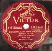 Шопен, «Скерцо No. 3, до-диез минор» исп. Артур Рубинштейн - пианино, 1920-е годы. Пластинка большого размера. Редкость! США. Victor Records