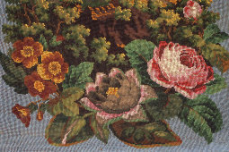 Старинная вышивная картина «Замок на цветущем утесе», бисер, Россия, 19 в. 