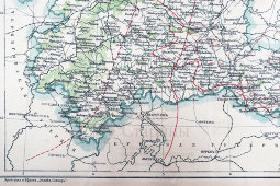 Старинная карта Орловской губернии России, бумага, багет, н. 20 в.