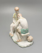 Авторская скульптура «Игра в шашки», скульптор Малышева Н. А., монограмма автора на донышке, Дулево, 1980-е