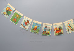 Декоративные елочные флажки «Сказочные персонажи», 2 нитки, бумага, 1950-е
