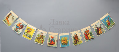 Декоративные елочные флажки «Сказочные персонажи», 2 нитки, бумага, 1950-е