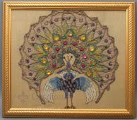 Старинная вышивная картина «Жар-птица», русский стиль, 1910-е