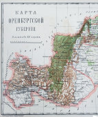 Старинная карта Оренбургской губернии России, бумага, багет, н. 20 в.