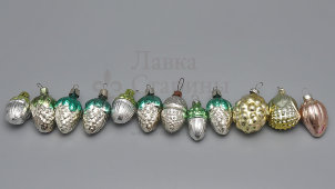 Набор небольших советских ёлочных игрушек «Лесное лукошко», стекло, 1970-80 гг.