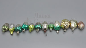 Набор небольших советских ёлочных игрушек «Лесное лукошко», стекло, 1970-80 гг.