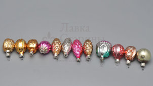 Набор небольших советских ёлочных игрушек «Лесное лукошко», стекло, 1970-80 гг.