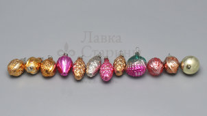 Набор небольших советских ёлочных игрушек «Лесное лукошко», стекло, 1970-80 гг.