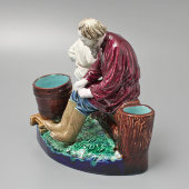 Старинная фаянсовая статуэтка, перовница «Забияка», Тов-во М. С. Кузнецова, 19 в.