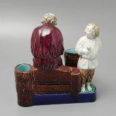 Старинная фаянсовая статуэтка, перовница «Забияка», Тов-во М. С. Кузнецова, 19 в.