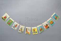 Декоративные елочные флажки «Сказочные персонажи» на одной нитке, бумага, 1950-е