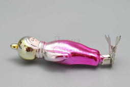Винтажная советская елочная игрушка на прищепке «Юный космонавт» в сиреневом скафандре, стекло, 1960-е