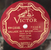 Шопен, «Баллада No. 2, фа мажор» исп.  Альфред Корто - пианино, 1920-е годы. Пластинка большого размера. Редкость! США. Victor Records