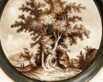 Фарфоровая тарелка с пейзажем, белье ИФЗ Николай II, роспись ГФЗ, 1919 г.