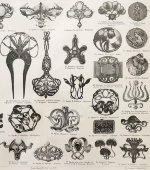 Старинная гравюра «Украшения: броши, пряжки», Большая энциклопедия, Россия, к. 19, н. 20 вв.