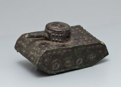 Старинная ёлочная игрушка военного времени «Танк», картон, СССР, 1940-е