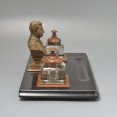 Агитационный письменный прибор с бюстом Сталина, 4 предмета, бронза, камень, СССР, 1940-е