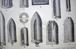 Старинная гравюра «Снаряды артиллерийские»