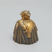 Старинный настольный колокольчик для вызова прислуги в виде мужской фигуры в шляпе и накидке, бронза, Европа, 19 в.