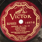 Пластинка Made in USA: Jascha Heifetz – Caprice, Op. 1, No. 20 / Caprice, Op. 1, No. 13 1930-е