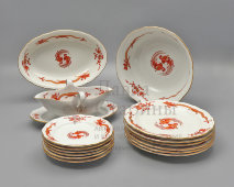 Винтажный столовый сервиз «Красный дракон», фарфор Мейсен (Meissen), Германия, 2-я пол. 20 в.