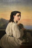 Картина «Девушка с венком», холст, масло, багет, Европа, 19 век