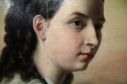 Картина «Девушка с венком», холст, масло, багет, Европа, 19 век