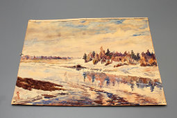 Рисунок «Река ранней весной», художник М. Соколов, бумага, акварель, 1947 г.
