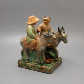 Скульптура «Путники на ослах», Гжельская керамика, СССР, 1960-е