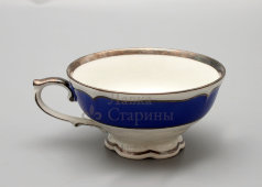 Чашка с блюдцем, чайная пара из сервиза «Отечественная война 1941-1945 год», агитация, Восточная Германия, Kahla, 1945 г.