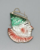 Винтажная картонная ёлочная игрушка «Клоун», советский картонаж, СССР, 1940-50 гг.