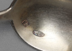 Старинная чайная серебряная ложка, 84 проба, мастерская Павла Волкова, Москва, после 1908 г.
