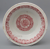 Антикварная тарелка «Кушайте на здоровье», фабрика братьев Кустаревых, фаянс, 19 век