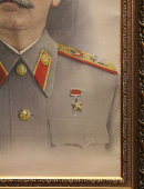 Картина портрет «И. В. Сталин», бумага, акварель, багет, советская агитационная живопись, 1940-е