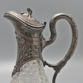 Старинный кувшин для вина в стиле модерн с растительным декором, белый металл, стекло, гравировка, Россия, нач. 20 в.