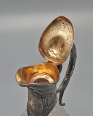 Старинный кувшин для вина в стиле модерн с растительным декором, белый металл, стекло, гравировка, Россия, нач. 20 в.