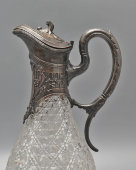 Старинный кувшин для вина в стиле модерн с растительным декором, белый металл, стекло, гравировка, Россия, нач. 20 в.