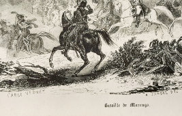 Старинная гравюра в раме «Битва при Маренго» (Bataille de Marengo), художник Карл Верне, Европа, 19 в.