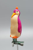 Советская ёлочная игрушка «Пингвин» с розовой спинкой, стекло, Москва, 1950-60 гг.