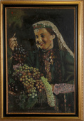 Картина портрет «Девушка с виноградом», холст, масло, накладка на оргалит, живопись СССР, 1930 гг.