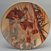 Авторская декоративная тарелка «Завод», художник Яков Чернихов, керамика, СССР, 1930-е
