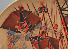 Авторская декоративная тарелка «Завод», художник Яков Чернихов, керамика, СССР, 1930-е