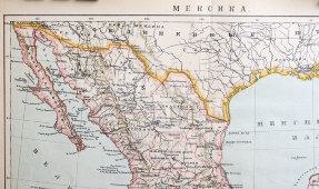 Старинная карта Мексики в раме, карт. зав. Я. М. Лапинера, Россия, к. 19, н. 20 вв.