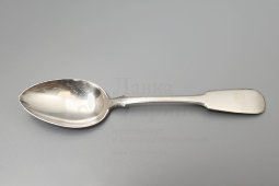 Простая старинная столовая серебряная ложка, 84 проба, мастерская Прудникова Ивана, Москва, 1895 г.