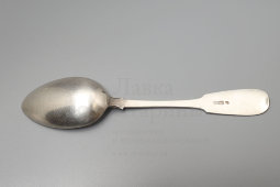 Простая старинная столовая серебряная ложка, 84 проба, мастерская Прудникова Ивана, Москва, 1895 г.