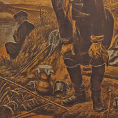 Настольная гравюра «Рыболов», копия картины Василия Перова, художник Голощапов А. Н., сталь, г. Златоуст, 1945 г.