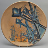 Авторская декоративная тарелка «ЛЭП», художник Яков Чернихов, керамика, СССР, 1930-е