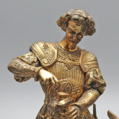 Кабинетная настольная скульптура «Рыцарь с борзой», бронза, латунь, змеевик, Россия, 2000-е